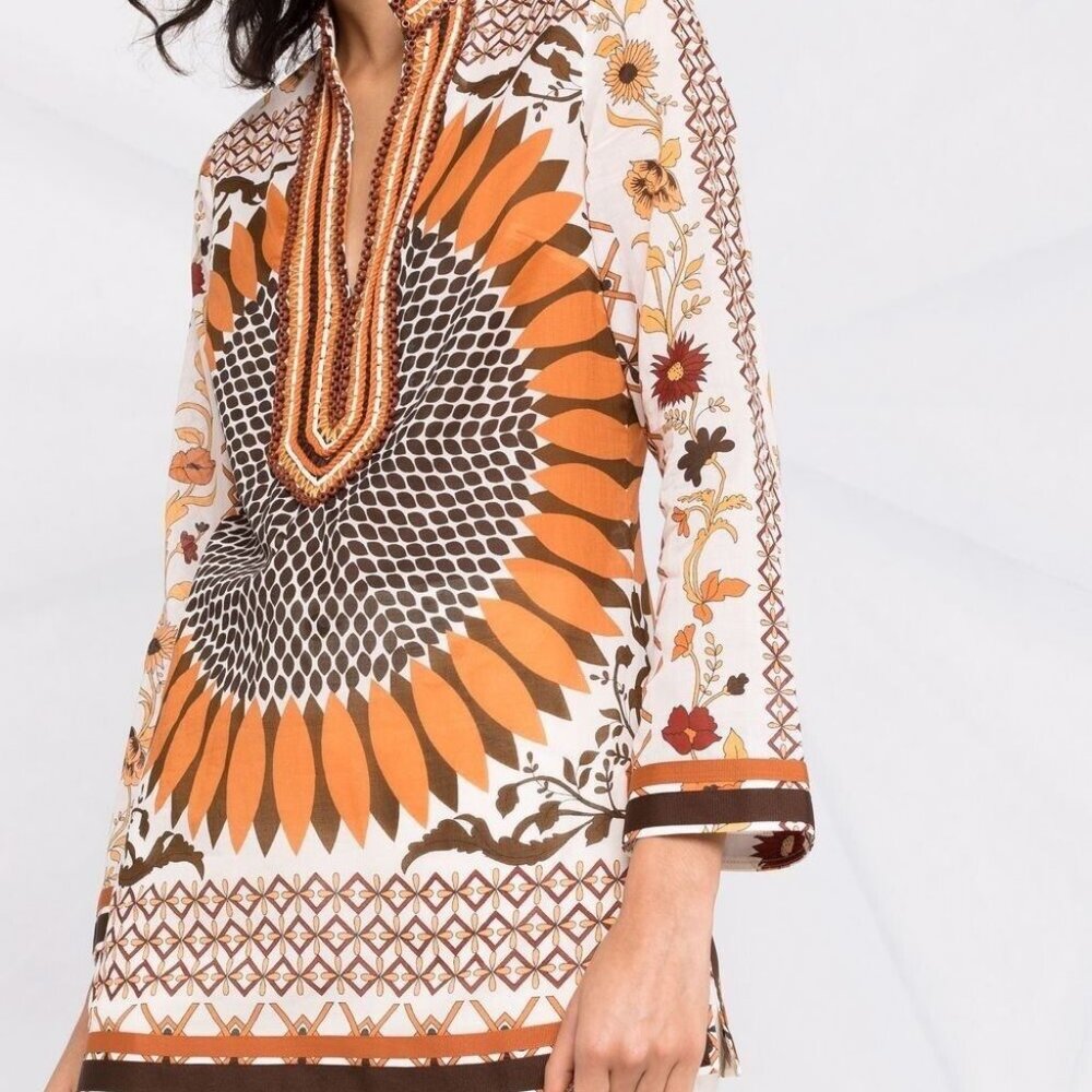 Tory Burch Giverny L Large Caftan Embellished Beach Tunic Swim Cover Up NWT